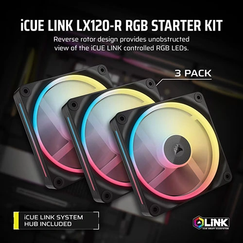 Corsair iCUE Link LX120-R RGB Cabinet Fan, Triple Pack